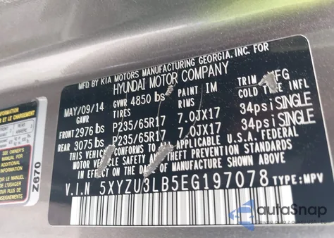 2014 Hyundai Santa Fe Sport 2.4L from USA, damaged, VIN 5XYZU3LB5EG197078